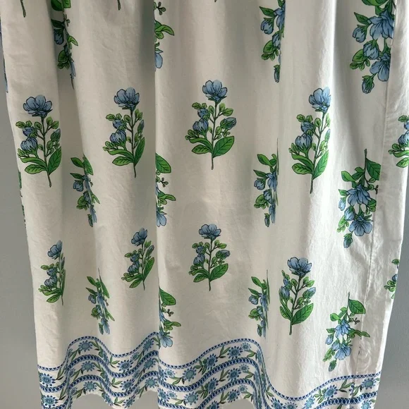 entro White Midi Dress with Blue Floral Print and Green Trim - Picture 3 of 16